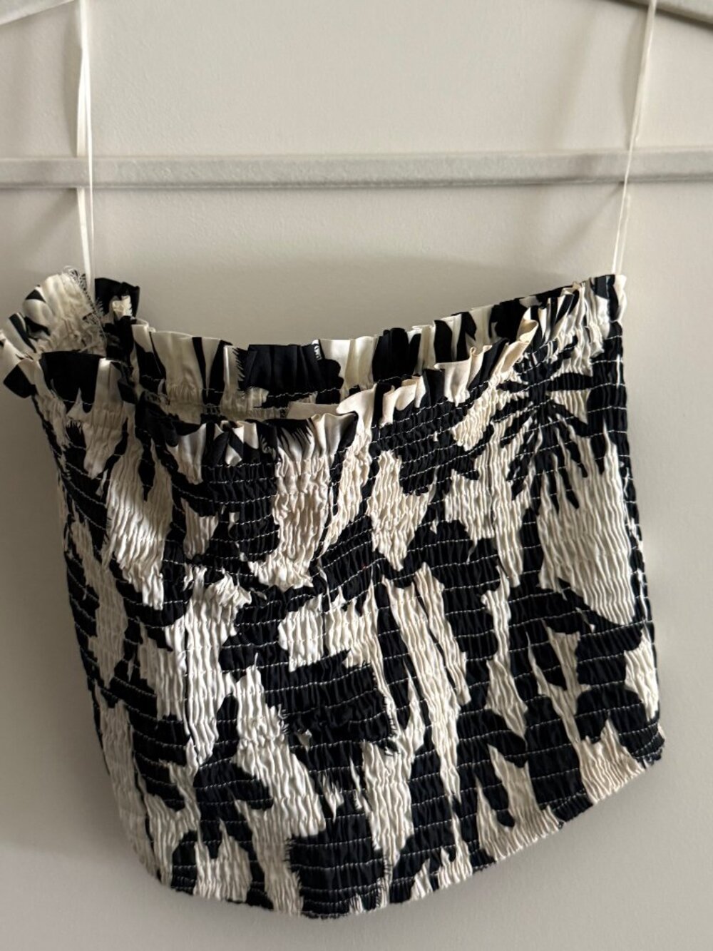 White & Black Printed Ribbed Bandeau Strapless Crop Top
